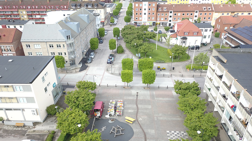 Vy från ovan över Storgatan i Åstorp