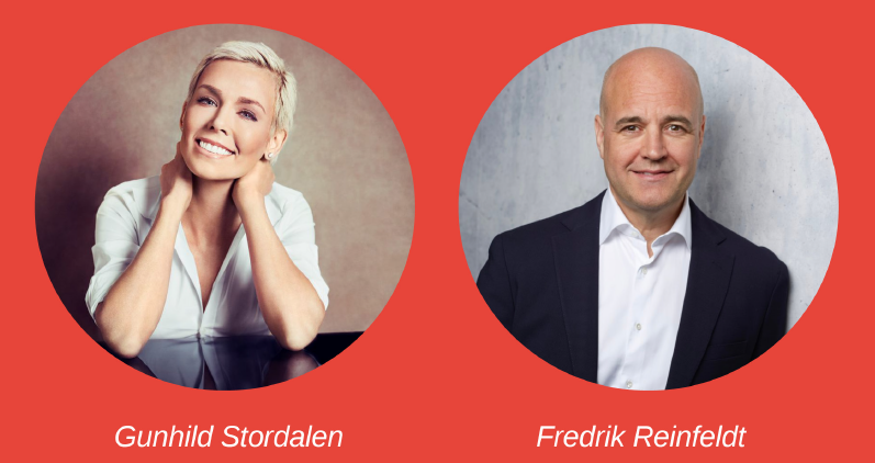 Gunhild Stordalen och Fredrik Reinfeldt som talar på årets konferens.