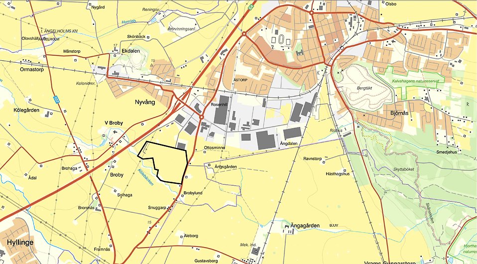 Karta som visar planområdet för Broby 521 m.fl.