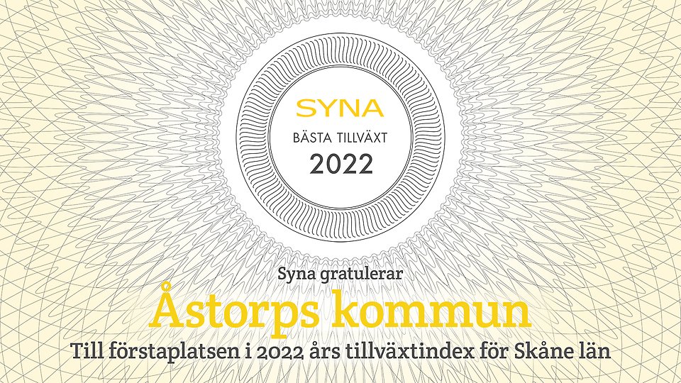 Bild med text som gratulerar Åstorps näringsliv till bästa tillväxt 2022