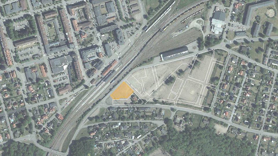 Ortofoto av den tänkta placeringen för det nya kommunhuset på Björnekulla ås.